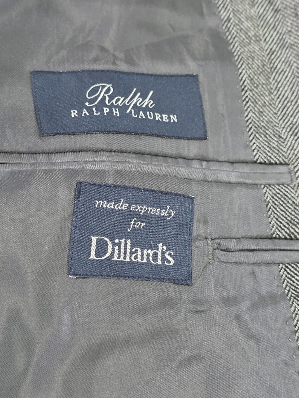 Vintage Ralph Lauren 100% Gray Herringbone Blazer Made In Canada Collegiate. 46R